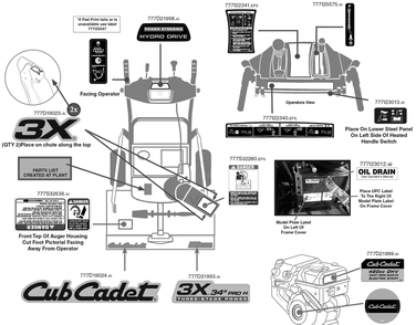 Label Map Diagram and Parts List for 3X34-INCHPROH (31AH8E2V710)(2017) Cub Cadet Snow Blower